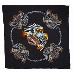HARLEY DAVIDSON "Ride Hard" Black Bandanna 5 Eagles Motorcycle Chain 24"x24"